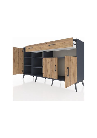 Kronos Konsol 5 Raflı 2 Çekmeceli 3 Kapaklı 176x59x99 Antrasit-ça Antrasit-çam