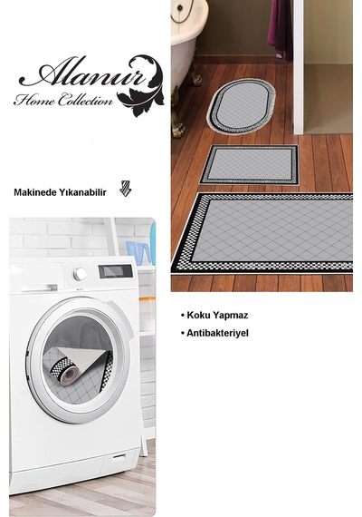 Dekoreko Kaymaz Taban Djt 3 Lü Banyo Paspas Takımı Trend Karışık Modern 603m gri