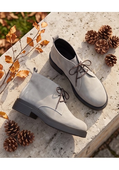 Futsishoes Aspen Bej Hakiki Süet Deri Bağcıklı Kısa Günlük Kadın Bot