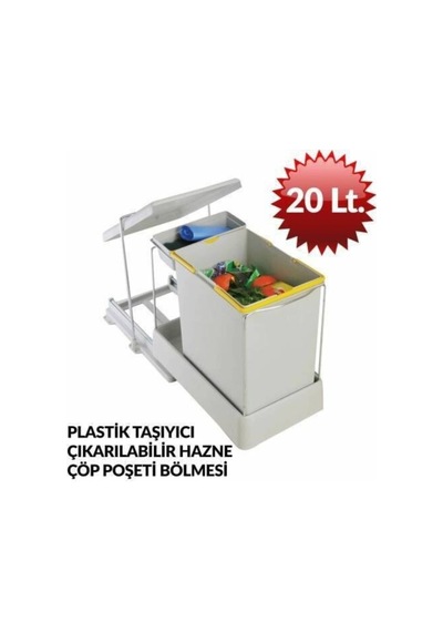 Raylı Dolap Içi Çöp Kovası Beyaz 20 1 Lt Sürgülü Çöp Kovası 6242002444626 Gri