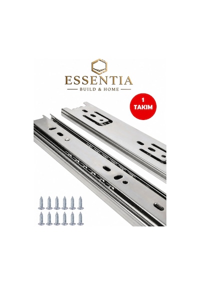 Yeniler 40 Cm Teleskopik Bilyalı Çekmece Rayı 45mm Ağır Yük, Tam Açılır, Profesyonel Dolap Rayı Krom