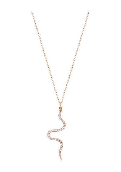 Yeşil Gözlü Yılan Gümüş Kolye Rose Gold