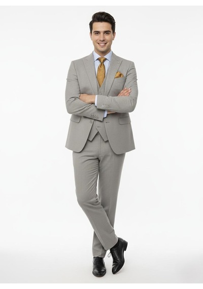 Presto Erkek Slimfit 6 Drop Yelekli Takım Elbise Gri 794-050 Gri