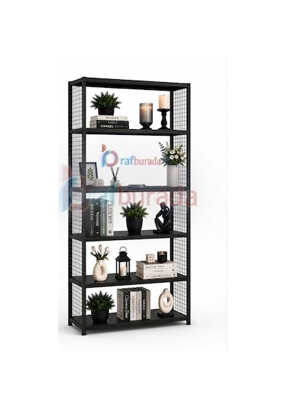 6 Katlı Renkli Tel Kafesli Dekoratif Çelik Raf - Çiçeklik Rafı, Ofis Rafı 0,70 Mm Mavi-31x75 Cm-250 Cm