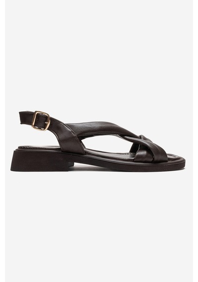 Luvishoes Frand Kahverengi Hakiki Deri Çapraz Bantlı Kadın Sandalet