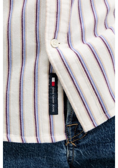 Tommy Jeans Çizgili % 100 Pamuk Relaxed Fit Uzun Kollu Gömlek Erkek Gömlek Dm0dm22406 Ybh Beyaz