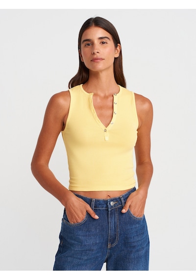 Dilvin 21005 Yıkama Efetkli Crop Top-sarı Sarı