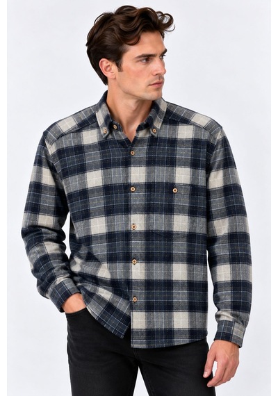 Classics Men Regular Fit Erkek Kışlık Hakiki Oduncu Gömleği Mavi