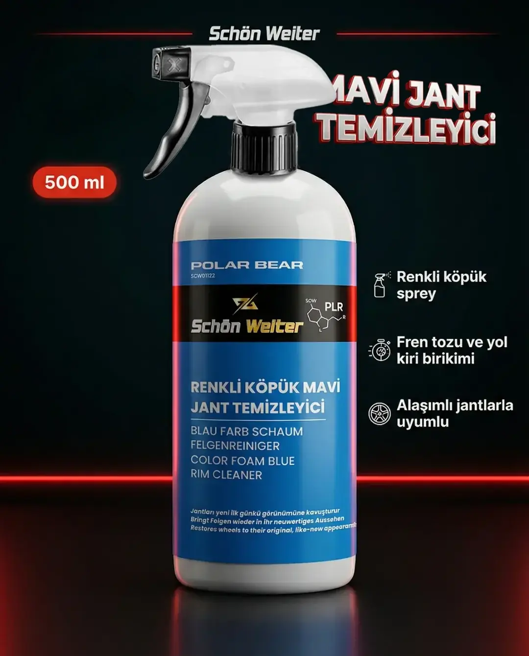 Araç Oto Mavi Jant Temizleyici - Renkli Köpük Sprey 500ml