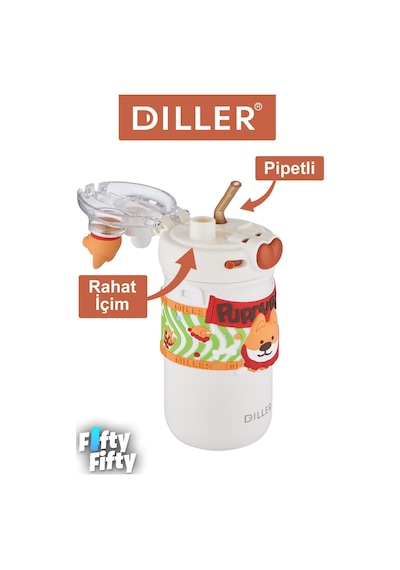 Dıller 520 Ml Tek Kapak Çift Kullanım Pipetli/pipetsiz Boyun Askılı/çelik Termos -ffdıllerd93renk Turuncu