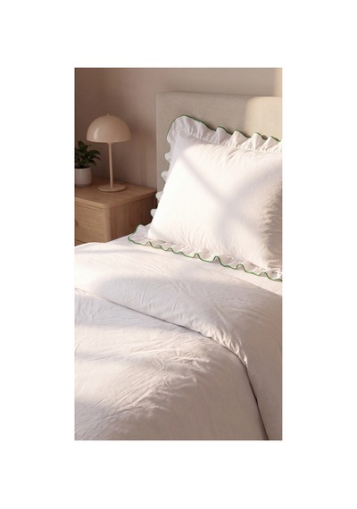%100 Pamuk Overloklu Fırfırlı Tek Kişilik Nevresim Takımı Lastikli Çarşaflı 160x200 Cm Yeşil - 904799828 Yeşil