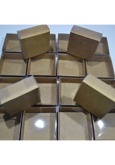100 Adet Asetat Kapaklı Kraft Karton Kutu 8X8X3 Hediyelik Sunum Kutuları