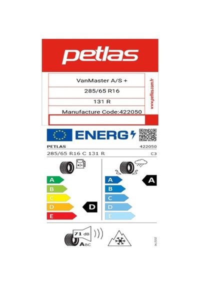 Petlas 285/65 R16 C Tl 131R 12Pr Vanmaster A/S + Kamyonet Dört Mevsim Lastiği - 2025