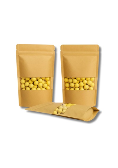 Kraft Pencereli Doypack Kilitli Stand Up Pouch, Gıda Uyumlu, Yeniden Kapanabilir Zipli 100, 13x22,5 Çok Renkli