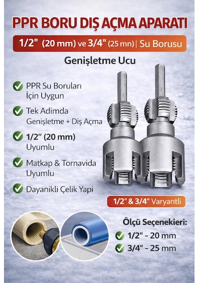 Pvc Pprc Boru İç Ve Dış Diş Açma Aparatı 20/25 Mm 2 Li Set