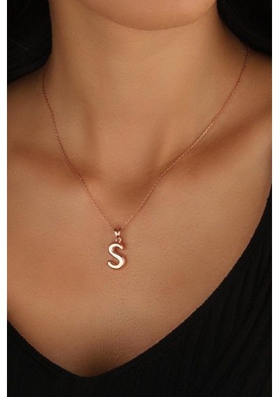 Taşsız Gümüş Bombe Harf Kolye - S Rose Gold