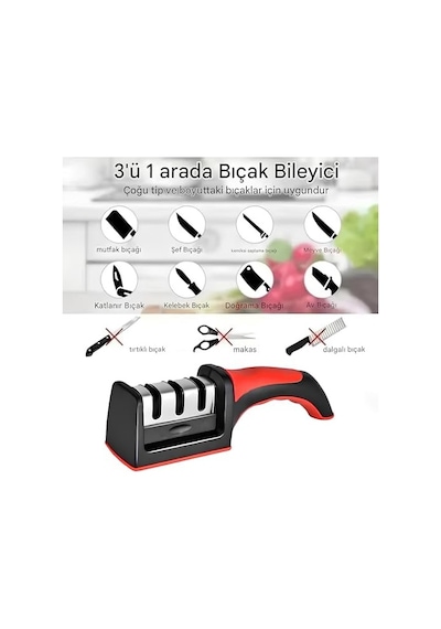 Kanji 3 Fonksiyonlu Paslanmaz Çelik Bıçak Bileyici Elmas, Tungsten Ve Seramik Bileme Şef, Mutfak, Meyve, Çakı Ve Av Bıçakları İçin Ergonomik Bileme Aleti -