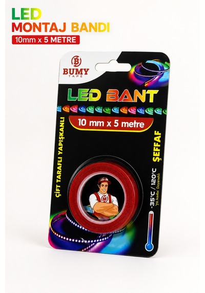 Çift Taraflı 10mm X 5 Metre Şeffaf Güçlü Led Montaj Bandı Led Yapıştırma Bantı Bantları Araç Oto Diğer