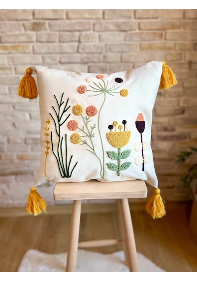 Swita Home 4'lü Kombin Punch Işlemeli Kırlent Kılıfı Panç Renkli