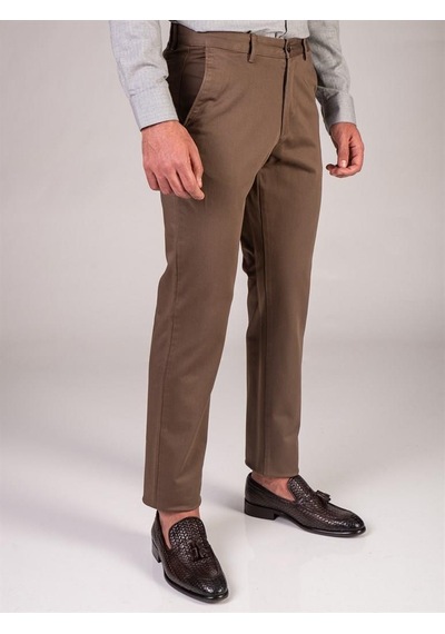 Yazı Klasik Fit Likralı Erkek Kanvas Pantolon-7078 Kahverengi