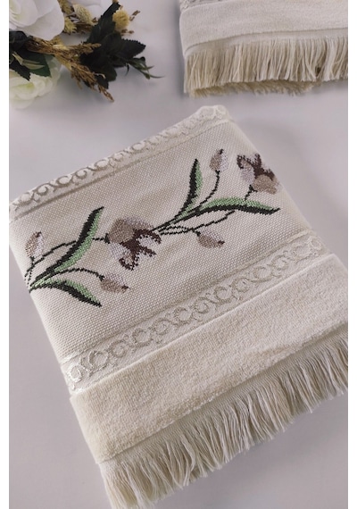 Etamin Nakışlı Jakarlı Kadife El Yüz Havlusu - 50x90 Cm- Kapuçino Cappuccıno Cappuccino