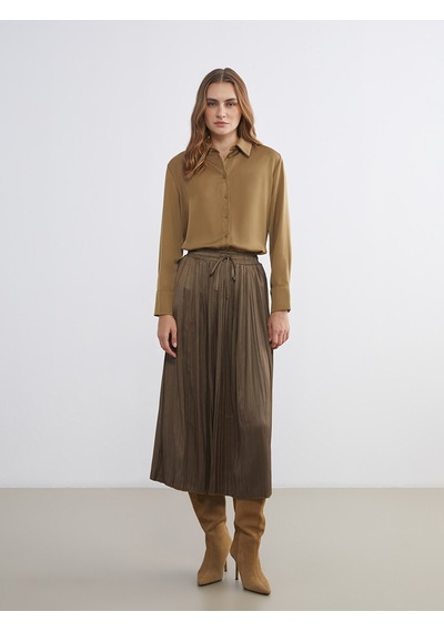 Lcwaıkıkı Classic Haki Oversize Saten Kadın Gömlek