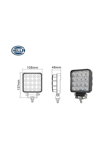 Hella 10V-30V Çalışma Lambası 16 x 3W Power Ledli Kare 106x106 N11.1406