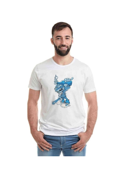 Blue Zombie Baskılı Beyaz Erkek Tshirt