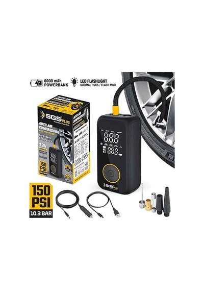 Kutayalp Yapı Sgs Plus Sgs5398 Dijital Şarjlı Araç Hava Kompresörü 12v 6.0 Ah 150 Psı
