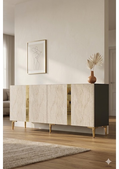 Ka1898atg Anka Konsol Ve Tv Sehpası Antrasit-traverten-gold 180cm