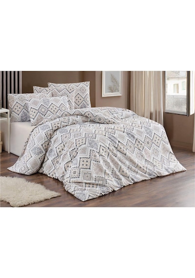 Çift Kişilik Nevresim Takımı 200x220cm 4 Yastık Kılıfı Lastikli Çarşaflı 180x200+25 Gri - Sarı