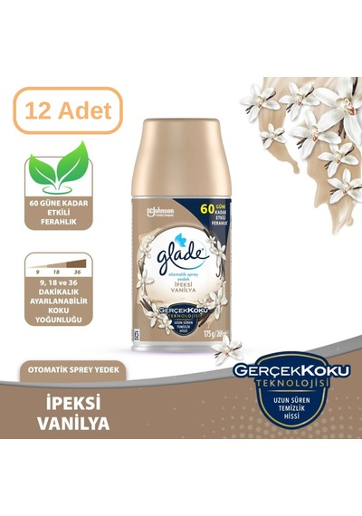 Glade Automatic Spray Yedek İpeksi Vanilya Kokusu 12 Adet X 269 Ml 60 Gün Etkili vanilya