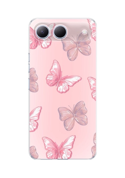 Tecno Spark 40 5g Uyumlu Pembe Kelebekler Baskılı Silikon Kılıf Renkli
