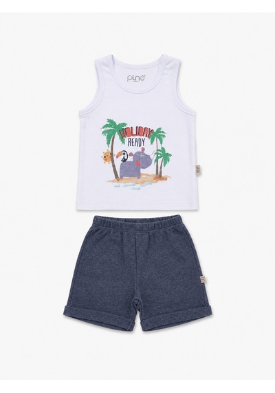 Babyhola Holiday Baskı Erkek Bebek Atlet Şort Yazlık Takım 3521 İndigo