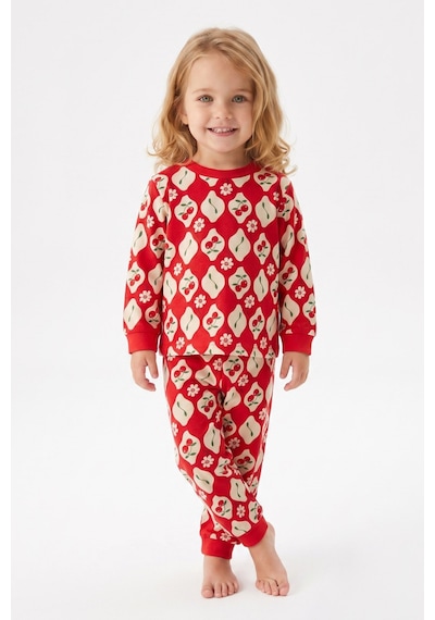 Modanıno %100 Pamuk Ve Baskılı Kız Çocuk Pijama Takımı 9-36 Ay 12741ıs Nar Çiçeği