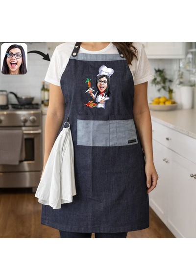 Bk Gift Kişiye Özel Karikatürlü Pamuk Denim Havlu Detaylı Mutfak Önlüğü -3, Aşçı Ve Şef Önlüğü, Ev Hediyesi Kobitmeyencom36597 Bk Gift Renkli