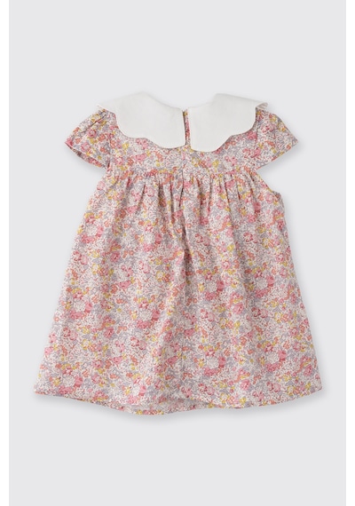 Made With Liberty Fabric Liberty Kumaş Yakası Nakışlı Yenidoğan Elbise Pembe