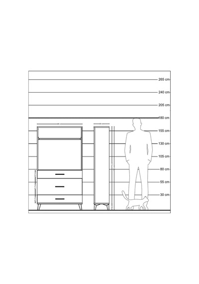 Arges Dolap Tek Raflı 3 Çekmeceli Tek Askılı 88x30x163 Çam-çam Çam