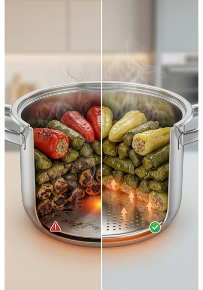 2'li Yanmaz Yapışmaz Tencere Dibi Koruyucu Dolma Ve Sarma Pişirme Aparatı Altlığı Açık Gri