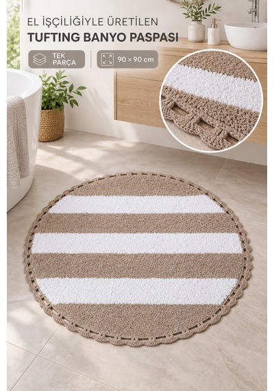 Alanur Bodrum Tufting Cotton Pamuklu El Işi Örgülü 90 X 90 Cm Paspas 112 Beyaz - Kahve