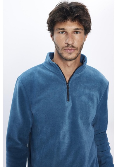 Tudors Erkek Standart Fit Rahat Kesim Tüylenme Yapmayan Soğuk Geçirmez İndigo Dik Yaka Polar Sweatshirt-30130-indigo İndigo