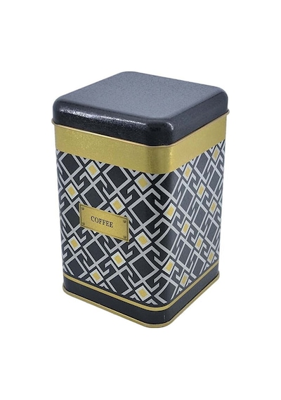 Turkish Black Coffee Desenli Kare Metal Saklama Kabı 10.5 x 10.5 x 16 CM 1.7 L