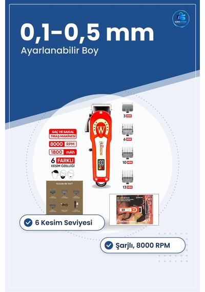 Saç Sakal Kesme Tıraş Makinesi Ayarlanabilir 0,1 İla 0,5 Mm 6 Kes