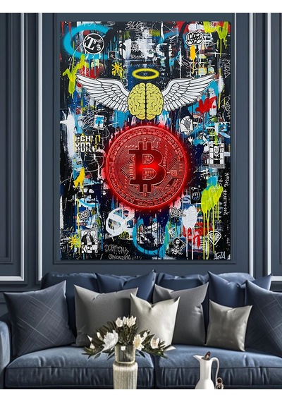 Ahşap Tablo Bitcoin Renkli Soyut Sanat