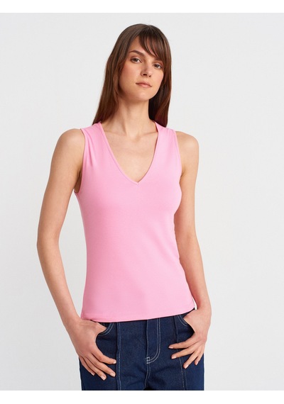Dilvin 21080 V Yaka Kolsuz Top-pembe Pembe