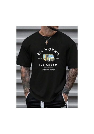 Medinenur Ice Cream Baskılı Basic T-shirt Siyah