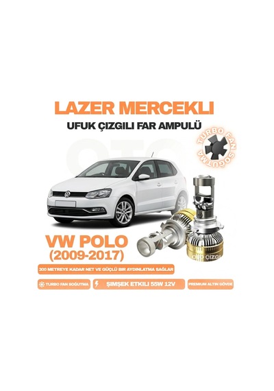 Volkswagen Polo 6r 6c 2009 - 2017 Kısa Ve Uzun Far Uyumlu Mercek Led Ufuk Çizgili Far Ampulü Led Şimşek Etkili