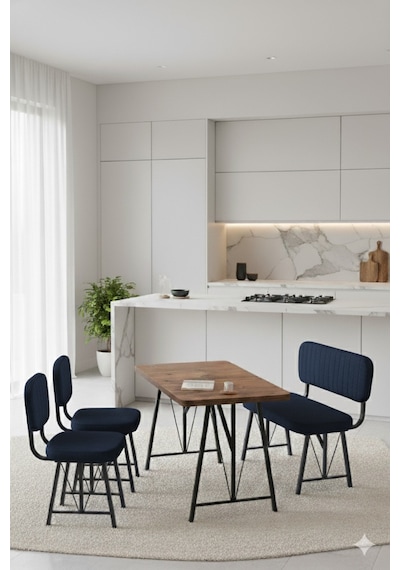 Elfin 70x110 Atlantik Sabit, 2 Sandalye 1 Bench, Masa Sandalye Takımı, Mutfak Masası Takımı - Lacivert Elfin 70x110 Atlantik Sabit, 2 Sandalye 1 Bench, Masa Sandalye Takımı, Mutfak Masası Takımı - Lacivert
