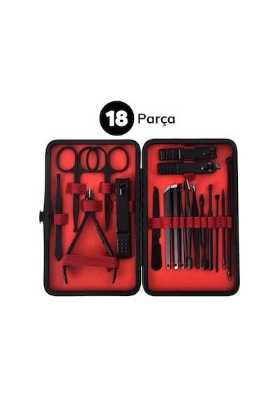 18 Parça Manikür Pedikür Set Kutusu Çelik Deri Çantalı Bakım Seti 5468 67209702
