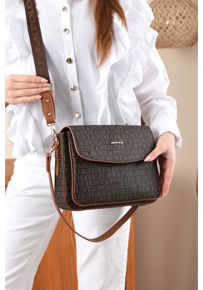 Just Polo Monogram Baskılı Kadın El Ve Omuz Çantası Kahvetaba